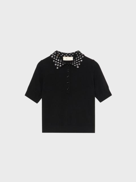 WOOL POLO SHIRT WITH GEM EMBROIDERY