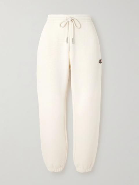 Appliquéd cotton-blend jersey sweatpants Cream