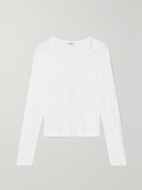 Pointelle-knit cotton-jersey cardigan White