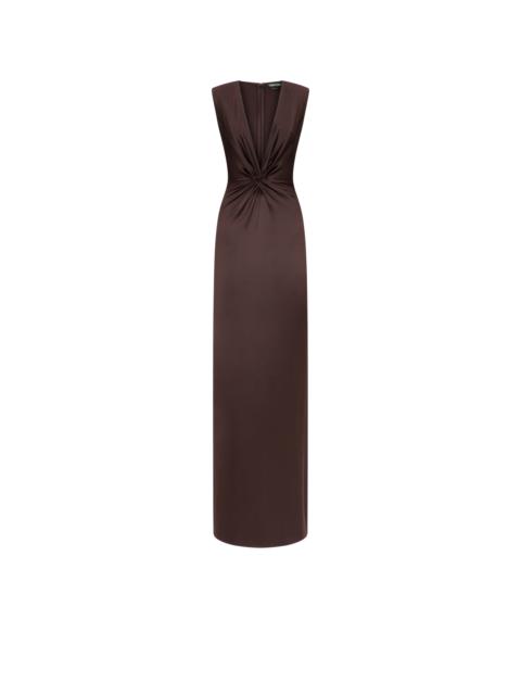 SLEEVELESS DEEP V-NECK TWIST FRONT SILK EVENING DRESS