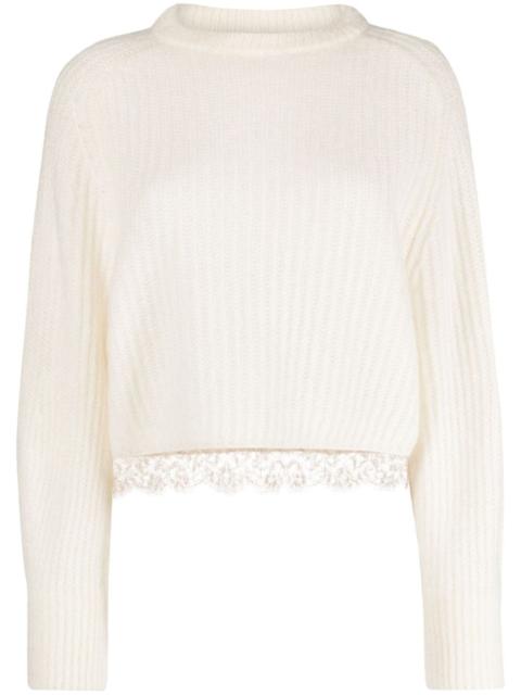lace-trim ribbed jumper