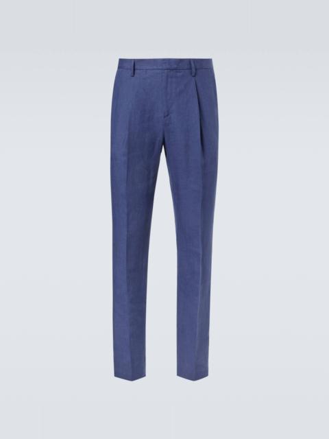 Pleated linen straight pants