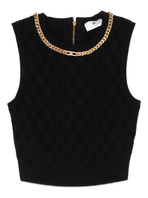 chain-embellished diamond-pattern crop top