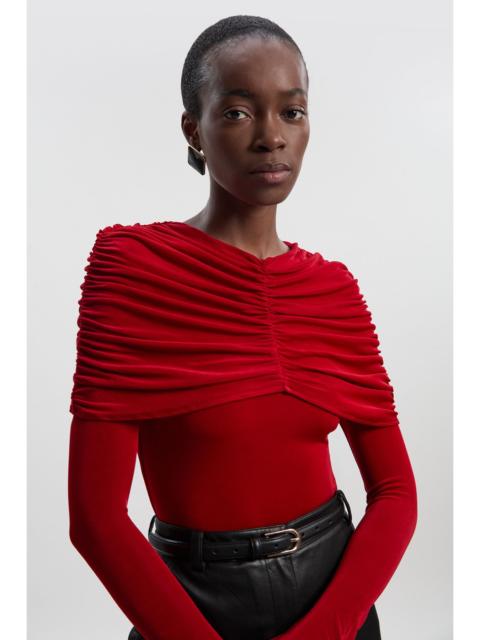 Drapey Crepe Detail Flare Sleeve Bodysuit