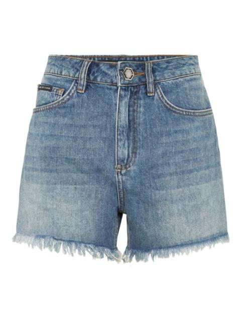 logo-embroidered denim shorts