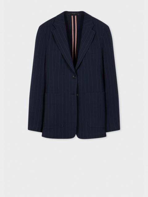 Women's Wool-Blend Navy Seersucker Pinstripe Blazer