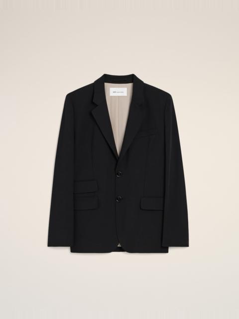 BLACK NEW WOOL SINGLE BREASTED BOXY JACKET