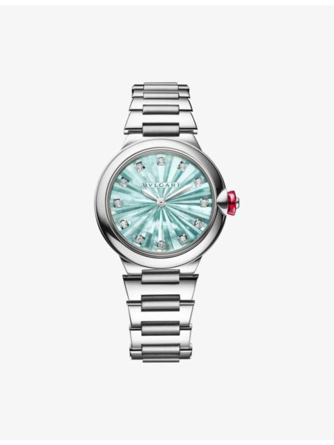 RE00007 Lvcea stainless-steel, 0.2200ct brilliant-cut diamond and mother-of-pearl automatic watch