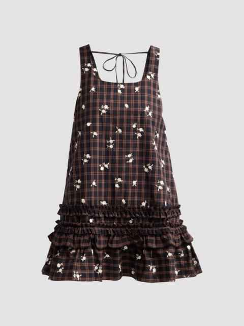 Women's Floral Check Ruffle Mini Dress - Cappuccino