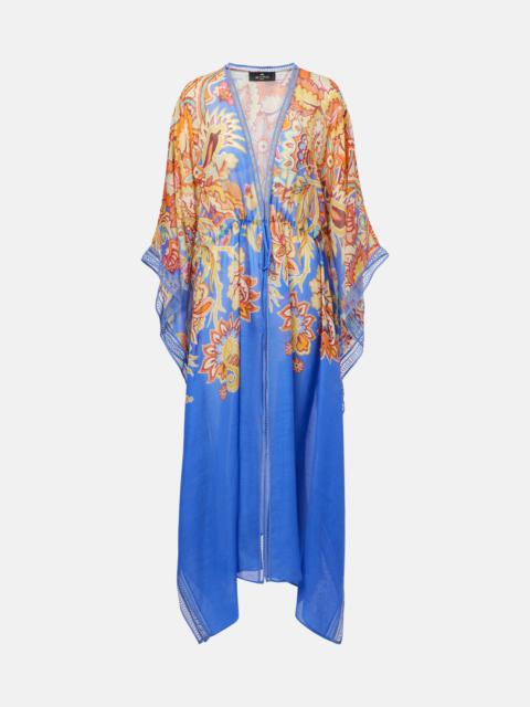 Printed cotton and silk beach cover-up