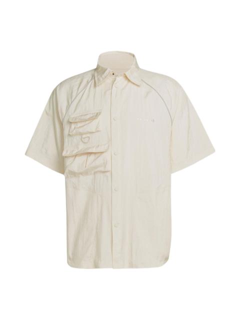 Men's adidas originals Solid Color Single Breasted Short Sleeve Beige Shirt HK2734