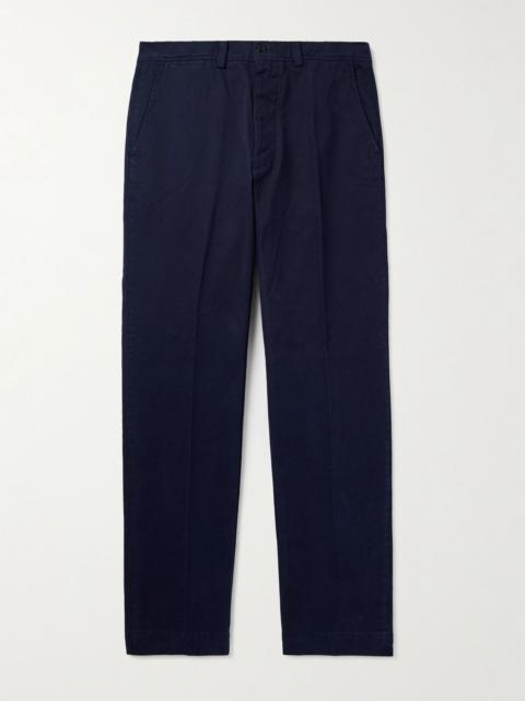 Straight-Leg Garment-Dyed Cotton-Twill Trousers Navy