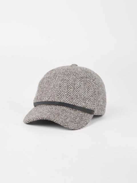 Virgin wool tweed baseball cap with shiny band