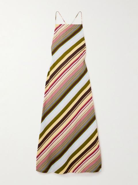 Antibes open-back striped linen halterneck midi dress Green