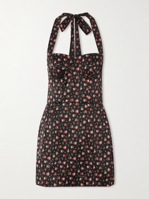 Floral-print Silk-blend Satin Halterneck Mini Dress