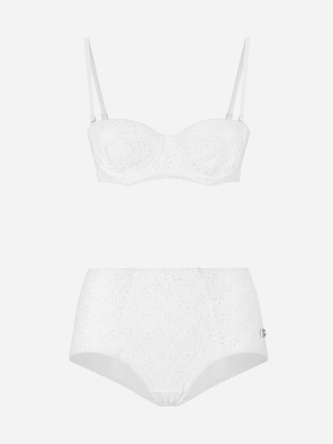 Broderie anglaise balconette bikini with high-waisted bikini bottoms