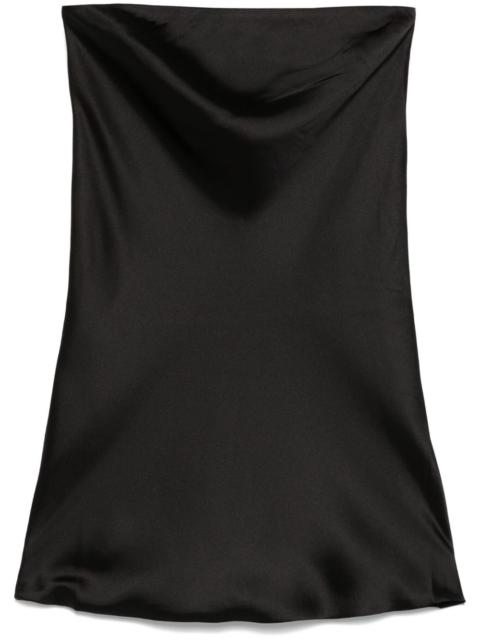 bias-cut strapless mini dress