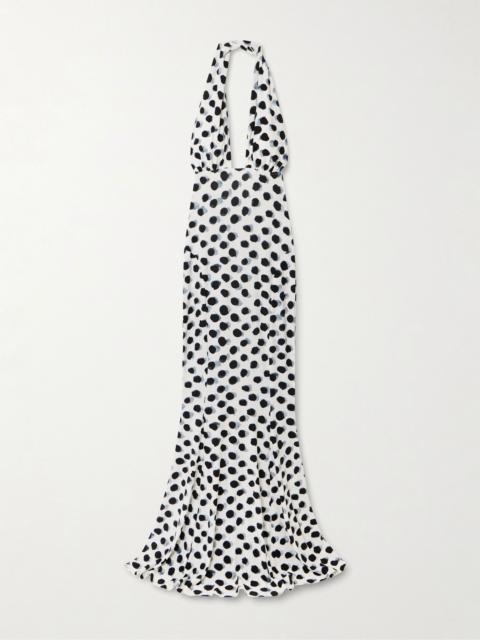 Cutout polka-dot stretch-jersey halterneck gown White