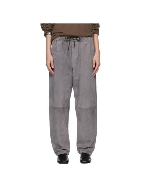 Gray Ed Unlined Drawstring Lamb Suede Trousers