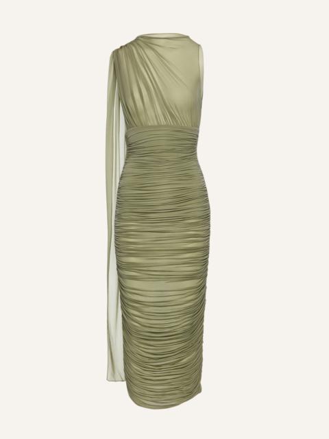 Sheer draped midi dress in green