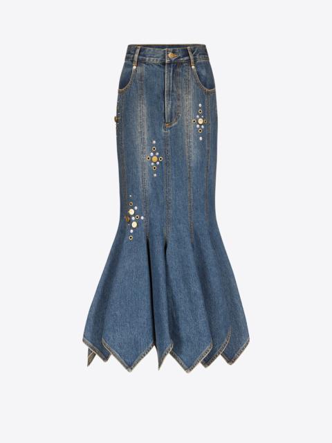 CRYSTAL BUTTON STUDDED HANDKERCHIEF SKIRT