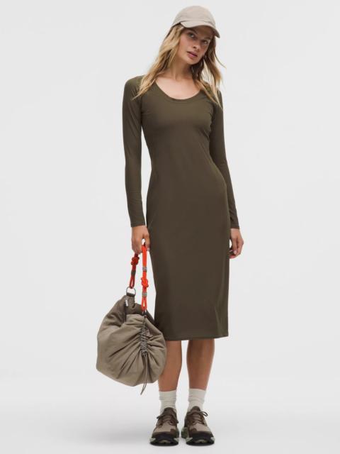 All Aligned Ribbed Long-Sleeve Midi Dress