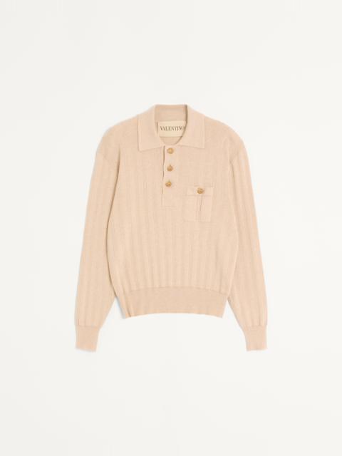 LONG-SLEEVED RIBBED COTTON POLO SHIRT