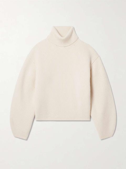 Ribbed wool-blend turtleneck sweater