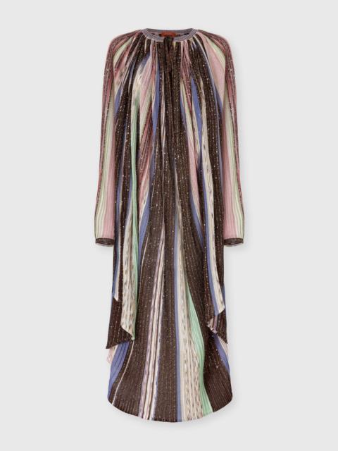 Long Cape-Effect Mixed Viscose Lamé Caftan