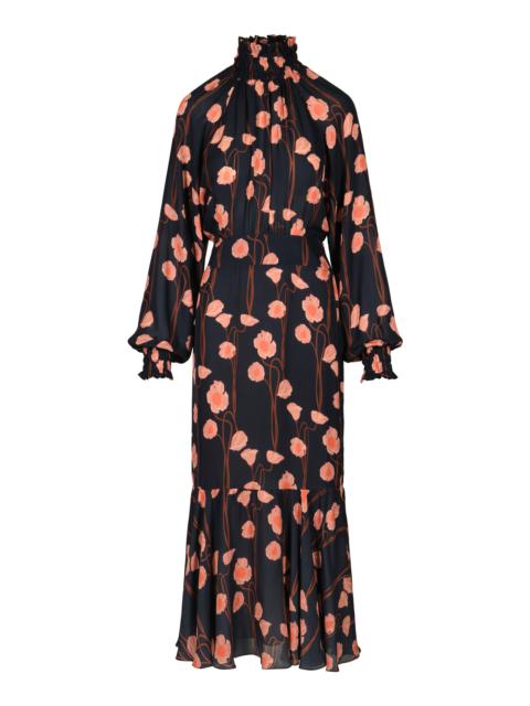 Lo Sublime High Neck Silk Midi Dress navy