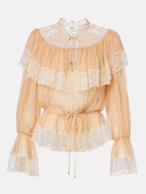 Lace-trimmed silk blouse
