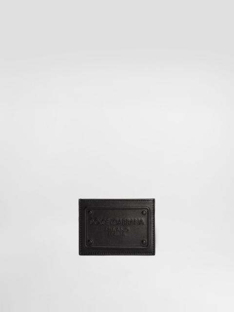 Calfskin card holder with raised logo