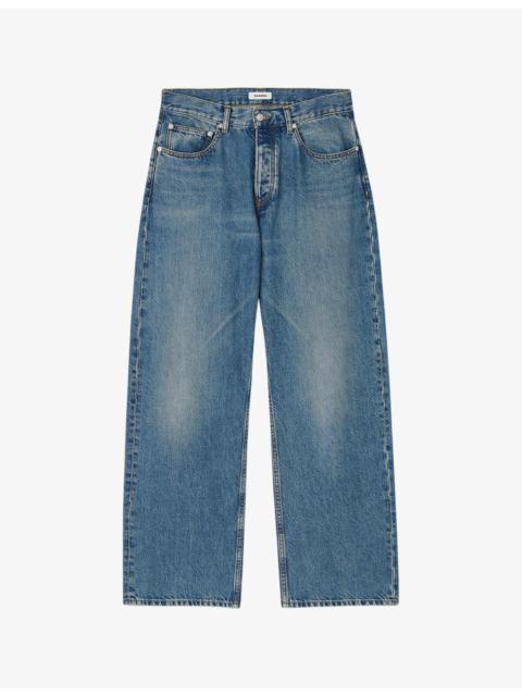 Faded-wash straight-leg relaxed-fit jeans
