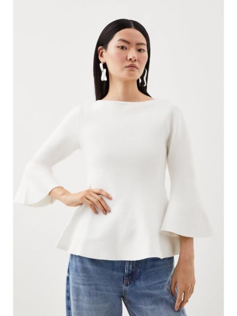 Compact Wool Look Knit Bell Sleeve Top