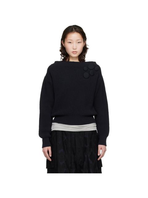 Navy Badge Applique Knit Pullover Sweater