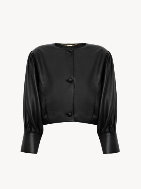 CROPPED COLLARLESS JACKET IN LEATHER