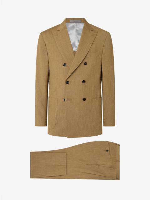 Beige double-breasted wool, silk and linen suit