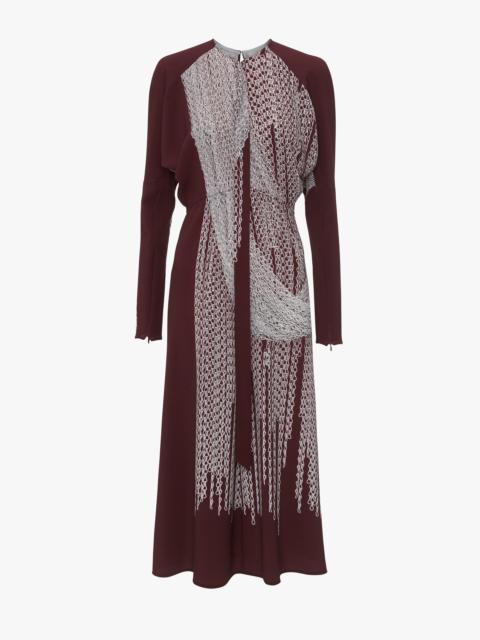 Keyhole Dolman Midi Dress In Port-Silver Chain Print