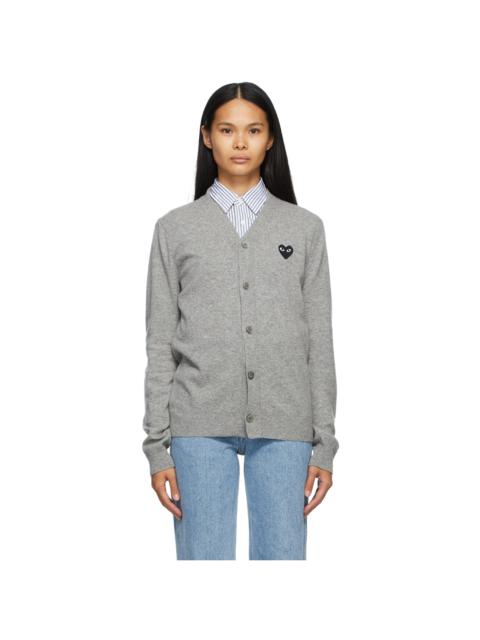 Grey & Black Heart Patch V-Neck Cardigan