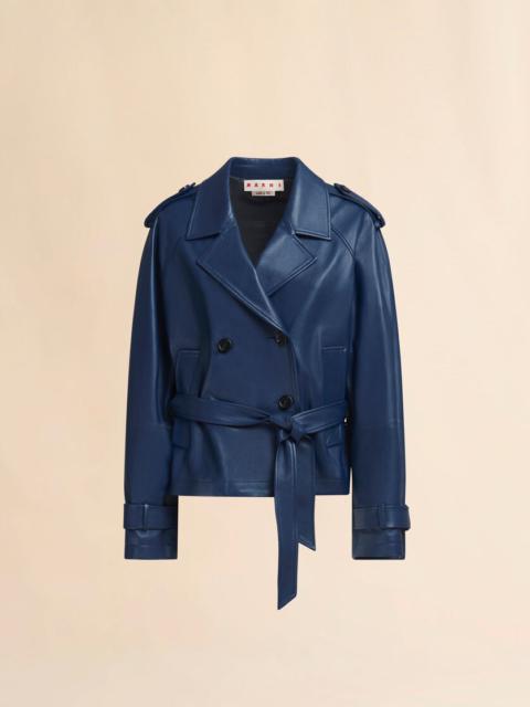 SHORT BLUE NAPPA TRENCH