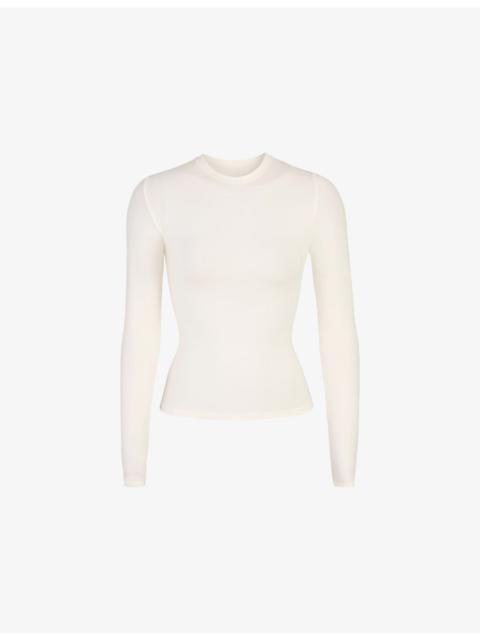 Round-neck fitted stretch-cotton T-shirt