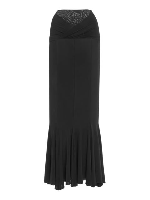 V-Waist Flared Midi Skirt black