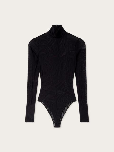 HIGH-NECK JACQUARD TULLE BODYSUIT