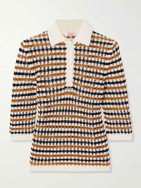 Comeback open-knit cotton-blend polo top Yellow