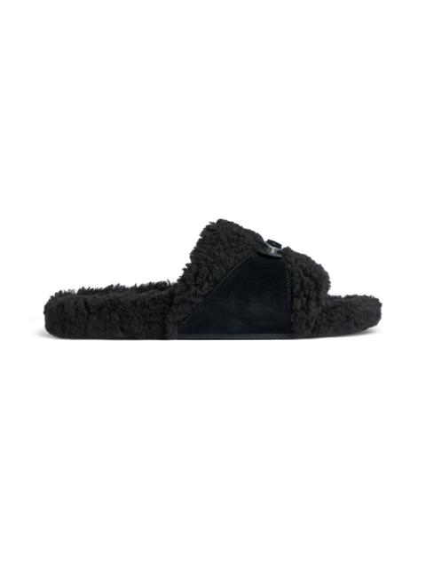 Women's Furry Slide Sandal in Black