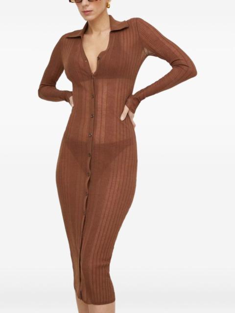 button ribbed midi dress