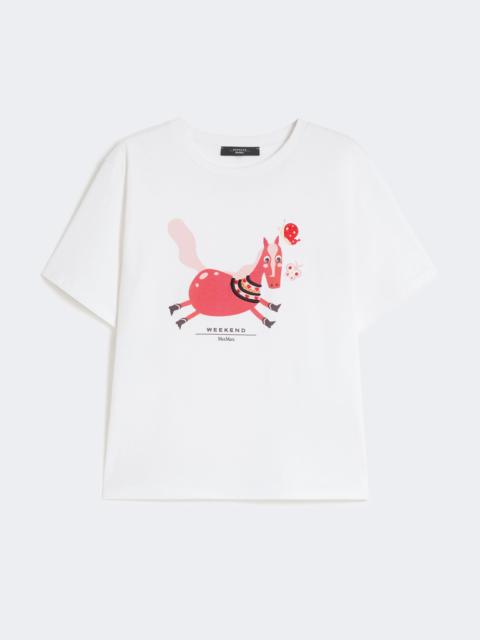 Print and embroidery-adorned cotton T-shirt - WHITE