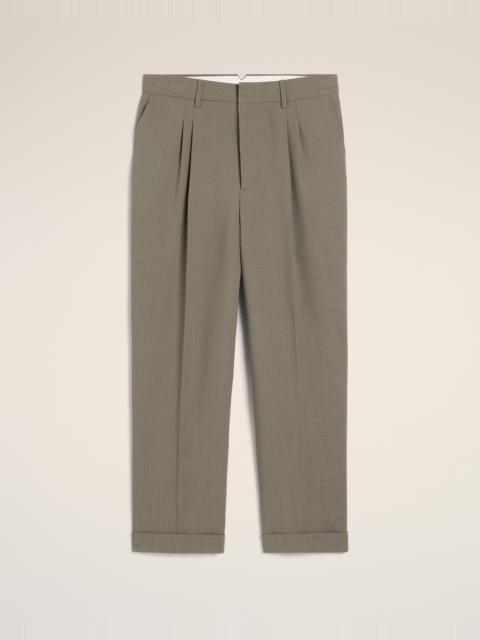 TAUPE WOOL CARROT FIT TROUSERS