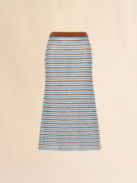 BROWN AND BLUE STRIPED COTTON CROCHET SKIRT