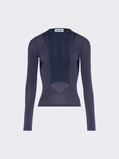 Jersey And Rib Long Sleeve Top Petrol